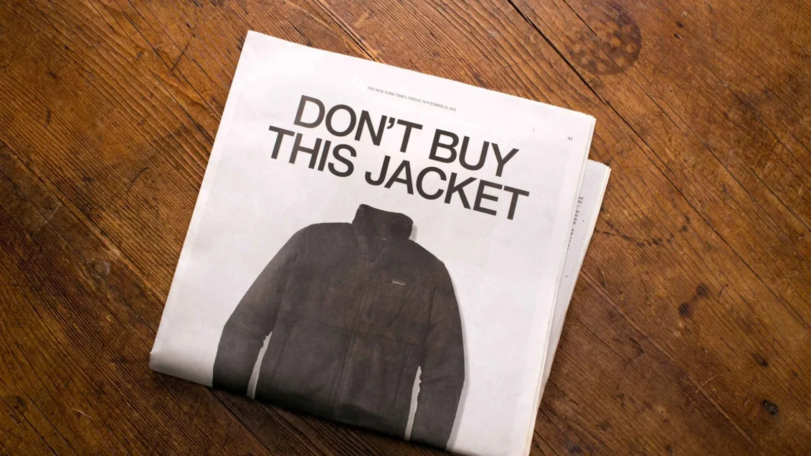 A photo of the 'Don't buy this jacket' Patagonia campaign.